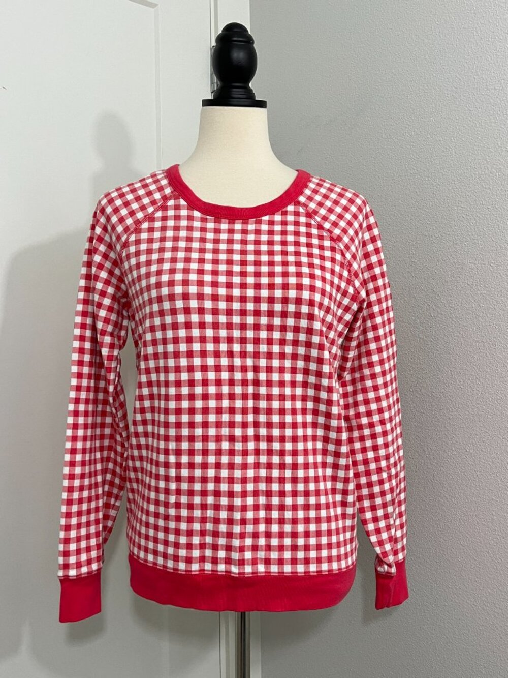 Draper James Size Small Pink & White Gingham Check Pullover Sweater